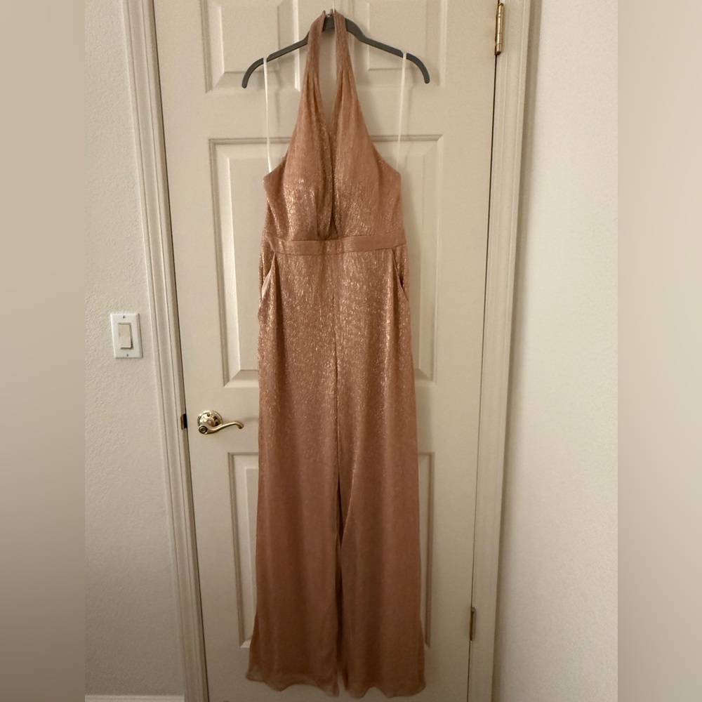 BHLDN Shimmering Gold Halter Jumpsuit